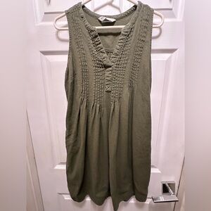 Sonoma Olive Green Sleeveless Pintuck V‑Neck Tunic